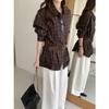 Toma Real de Estilo Coreano Otoño Nuevo Estilo Solapa Un Botón Holgada Cuadros Camisa Top Ropa de Mujer Cinturón 89589