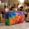 Bolsa de maquiagem acolchoada floral de girassol transfronteiriça, bolsa multifuncional, impressão digital, direto do fabricante