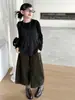 Nuevo conjunto de tres piezas de punto estilo coreano para otoño e invierno: top básico y pantalones acortados de pana - un conjunto versátil con pantalones de pierna ancha para un look moderno