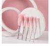 Nuevo juego de 5 brochas de maquillaje de caramelo directo de fábrica con mango transparente que se puede rellenar con partículas de color de brocha rosa