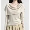 Top de punto gris oscuro estilo francés de manga larga con escote ancho + chal, una nueva colección de otoño que presenta un conjunto de dos piezas para superponer