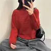 Suéter básico de punto grueso de ganchillo para mujer, de estilo francés, de alta gama, con pedrería, cuello semi-alto cómodo, corte ajustado, elegante y moderno