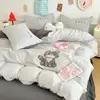 Juego de Cama Auténtico de Clase A de Cuatro Piezas, Algodón Puro, Grado Materno e Infantil, Gasa de Doble Capa, Estilo Ins para Dormir sin Ropa, Sábana, Funda de Edredón, Juego de Tres Piezas para Dormitorio