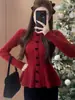 Atuendo de Nochevieja: Suéter Rojo para Mujer, Nuevo Estilo Otoño e Invierno 2026, Top de Punto de Capa Interior Estilo Perezoso