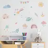 Papel de Parede Estilo Desenho Animado Céu Nuvens Folhas Adesivos Sala de Estar Quarto Decoração de Parede Arco-Íris Meteoro Autoadesivo Pvc