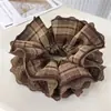 Laço de Cabelo Xadrez Melard de Outono com Renda Estilo Suave Acessório de Cabelo Cor Café Camada Dupla Pequena Produção