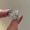Anel de Diamantes Completo Vintage de Indústria Pesada Europeia e Americana Anel Estrela Multicamadas Anel Luxuoso Leve Luxuoso Deslumbrante de Alta Qualidade