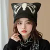 Novo Chapéu de Lã Tricotado com Orelhas de Gato Fofas para Outono e Inverno para Mulheres, Chapéu Frio de Tricô Quente com Proteção para as Orelhas, Faz o Rosto Parecer Menor, Versátil