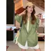 Camisa de Lino Verde Oliva Estilo Old Money Relajada de Manga Larga para Mujer, Nuevo Modelo 2026