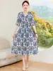 Vestido de Algodão Seda de Verão 2025 de Alta Qualidade Novo Vestido Floral da Moda para Jovens Mães Saia de Algodão Artificial com Bolsos