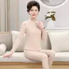 Ropa interior térmica para mujer, terciopelo cepillado de doble cara, camiseta base, cuello medio alto, ropa de otoño para mediana edad y personas mayores, traje de pantalones largos