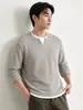 2026 se puede reactivar # Sudadera de alta gama retro de trabajo pesado de dos piezas falsas con textura horizontal de manga larga para hombre, nuevo modelo de algodón de otoño