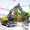 Escavadora de Madeira com Rodas para Pegar, Multi-função de Coleta e Instalação, Engenharia, Escavadora de Pneus com Rotação 360 graus, Pequena Escavadora com Rodas