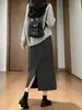 Falda midi recta de lana para mujer 2026 Otoño/Invierno nueva falda larga de cintura alta falda lápiz talla grande falda de punto con abertura ajustada a la cadera