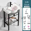 Lavabo de pie para balcón sin taladro, Lavabo cerámico de baño integrado con soporte de acero inoxidable engrosado