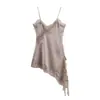 Europa Transfronteriza INS Serie de Ropa para Mujer Encaje Asimétrico Casual Tirantes Finos Vestido Mini
