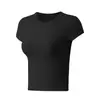 Camiseta Corta de Color Sólido Ajustada para Mujer, Cuello Redondo, Hombro Normal, Top Básico de Color Sólido, Alta Elasticidad, Transpirable, Para Uso Diario, Deportes, Top de Fitness