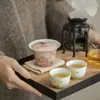 Mingzhenshan Zhi Cangyanhongjie Fangwangshu Cerâmica Fina Pintada à Mão Gaiwan Conjunto de Chá Kung Fu para Uso Doméstico Xícara de Chá