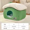 Ninho de gato inverno quente cama de gato cama de pet semi-fechada iurte bege linho casinha de cachorro suprimentos para gatos atacado