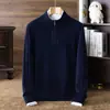 Suéter de lã 100% lã de 9 pontos, 490g, para homens, novo modelo de inverno 2026, zíper meio alto, suéter masculino de lã pura espessa