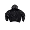 Sudadera con Capucha Estilo Gótico Oscuro Lavada Vintage con Emblema de Diablo en el Pecho, Estampado de Tótem Gótico en las Mangas, Sudadera de Corte Holgado