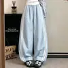 Calça longa listrada de cor contrastante, secagem rápida, perna larga, cintura alta, solta, modeladora, versátil, casual, nova para o verão de 2026, feminina
