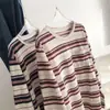 Camiseta Listrada de Manga Longa de Algodão Bambu Macia e Confortável para Mulheres, Estilo Solto Fino de Primavera, Blusa Respirável com Gola Redonda para Estudantes