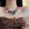 Collar con borlas de mariposa roja vintage estilo chica sexy para mujer, gargantilla con cadena de clavícula, exquisito collar de alta gama, joyería de moda