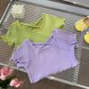 Camiseta Nova de Verão para Menina Combina com Tudo Estilo Ocidental Tendência da Moda Manga Curta Nova Cor Doce Casual Camisa Básica na Moda