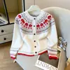 Suéter Jacquard de Flor Fair Isle Cárdigan de Punto Suave Pulóver para Mujer Diseño Otoño/Invierno Prenda Exterior Superior