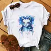 Nova camiseta unissex de verão com estampa de animal de gato de desenho animado fofo, manga curta, gola redonda, top de verão para estudante, manga curta