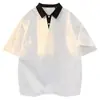 Camisa Falsa de Dos Piezas con Cuello, Camisa Polo, Camiseta de Verano para Hombre de Manga Corta con Retazos y Cuello en V, Top Casual Estilo Americano de Media Manga en el Hombro Derecho