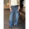 ICCIICC Otoño Nuevo Pantalones de Pierna Ancha Plisados Múltiples Corte Curvo Jeans Sueltos Estilo High Street Americano para Mujer 11159