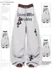 Ropa de Baile para Mujer, Pantalones Casuales Grises Claros con Estampado Cruzado, Pantalones de Jazz Sueltos de Pierna Ancha para Mujer
