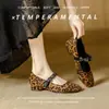 Zapatos Mary Jane Planos de Boca Baja con Pedrería Francesa 2026 Nuevos Zapatos de Ballet con Punta Cuadrada Pequeña y Tacón Bajo Estampado de Leopardo