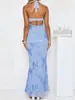 G26D460 - Vestido Largo Elegante Estilo Francés Transfronterizo con Escote Halter y Bordado Floral Tridimensional, Corte Ajustado, Diseño sin Tirantes