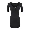 Vestido Ajustado Sexy de Verano 2026, Estilo Nuevo, Escote en V Profundo, de Botones, Ajustado al Cuerpo con Efecto Ceñido en la Cintura y Mangas Cortas, Vestido de Moda