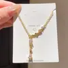 Collar con colgante de gota de agua de circón bañado en oro real de 18k, cadena de clavícula de moda estilo coreano, accesorio de lujo ligero de alta gama
