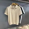 Camiseta tipo polo de punto de manga corta con patrón calado de seda helada, cómoda, color blanco marfil, para hombre, camiseta de verano con cuello tipo polo para hombre