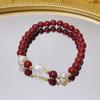 Pulsera de cinabrio nueva de otoño e invierno para mujer, nuevo estilo étnico chino, accesorios de perlas y conchas, pulsera para amigas para viajes al templo
