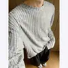 Camiseta de Malha Texturizada de Manga Longa para Homem, Primavera e Outono, Marca Americana Retro Tendência, Toque de Alta Qualidade, Camada Base Casual Solta