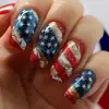 Unhas Vestíveis para o Dia da Independência Vermelho Branco Azul Listras e Estrelas Comprimento Médio Quadradas 24 Peças Moda Europeia e Americana Unhas Postiças