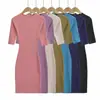 SY2045-26 Vestido Outono Puro Desejo Gola Alta Manga Média Slim Fit Bodycon Canelado para Mulheres