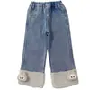 Pantalones de Forro Polar para Niñas Otoño e Invierno 2025 Nuevos Jeans Rectos de Forro Polar para Niños Pantalones Casuales Engrosados para Bebé