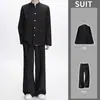 Estilo Genial Atractivo Traje Zhongshan Negro de Cuello Alto Conjunto para Hombre Primavera Otoño Casual Sin Planchar Sentido de Alta Gama Jacket Estilo Chino Ascético