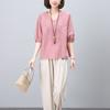 Traje Casual para Mujer Pequeña Verano 2024 Algodón con un Conjunto de Moda para Madre Camisa de Algodón Pantalones de Algodón Conjunto de Dos Piezas