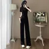 Conjunto Esportivo Casual da Moda de Alta Qualidade para Mulheres 2024 Outono Novo Conjunto de Duas Peças Elegante com Jaqueta de Veludo e Calça de Pernas Largas
