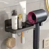 Suporte de Armazenamento para Secador de Cabelo Prateleira de Armazenamento Plástico Multiuso Sem Furos Banheiro Secador de Cabelo Banheiro Montado na Parede Rack