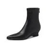 Botas de mujer súper elásticas ajustadas, nuevas botas de cuña con tacón medio y cremallera trasera de punta para otoño e invierno, botines elásticos de mujer, talla 42