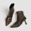 Sapatos femininos de atacado transfronteiriços, coleção outono 2026, estilo europeu e americano elegante, design clássico, abertura elástica, cabedal em couro de flor integral macio, bico fino pequeno, botins estilo slip-on